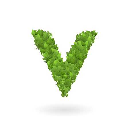 V letter of vector realistic nature green eco leavesのイラスト素材