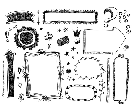 Hand drawn vector border and frames doodle sketchのイラスト素材