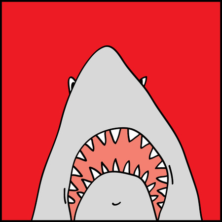 Simple flat child hand drawn illustration of hungry sharkのイラスト素材