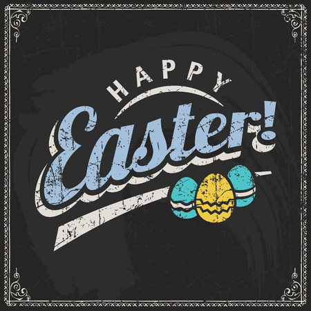 Vector label element of Easter holiday on blackboard background. Perfect template for greeting cardのイラスト素材