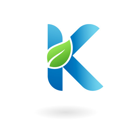 K letter natural organic food leaf blue cool logo templateのイラスト素材