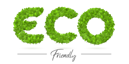 Eco friendly text label of green leaf font textureのイラスト素材