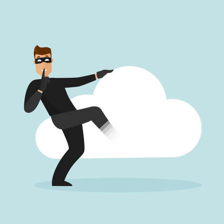 An attack on personal data on the Internet. The thief carefully gets into the cloud storage. Data theft.のイラスト素材