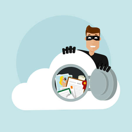 A thief hacks into cloud storage with important documents and photos.のイラスト素材
