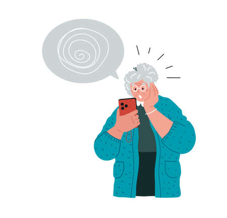 Grandma have problems with her cell phones.Vector illustration,concept.のイラスト素材