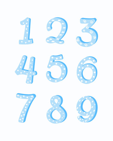 Set of cute,cartoon, boy numbers from 1 to 10 for invitation,card template, baby shower.Vector flat illustration.のイラスト素材