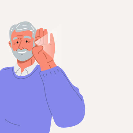 The old man smiling and hearing somehing.Hearing exam.のイラスト素材
