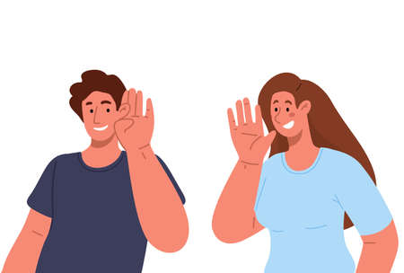 Young woman whispering something to her man.Vector flat illustration.のイラスト素材