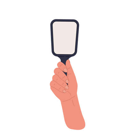 Hand holding rectangular shaped mirror.Flat cartoon illustrationのイラスト素材