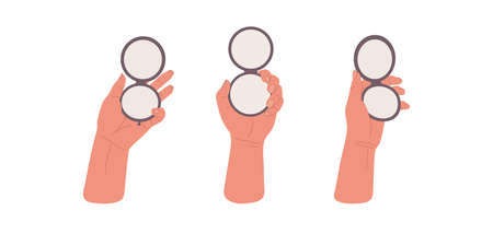 Set diverse hands holding differently pocket mirrors.Cartoon illustrationのイラスト素材