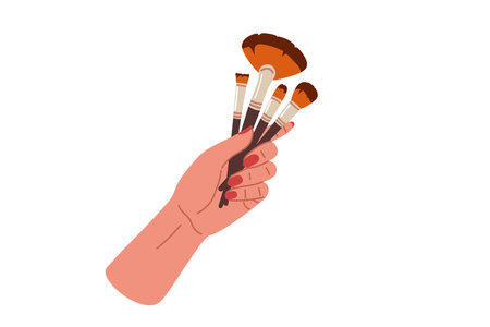 Female hand holds set of makeup brushes.vector illustration isolatedのイラスト素材