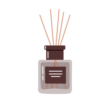 Wooden reed fragrance sticks in a glass jar,home aromatherapy.Vector flatのイラスト素材