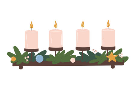 Advent wreaths with four candles.Vector illustration in flat styleのイラスト素材