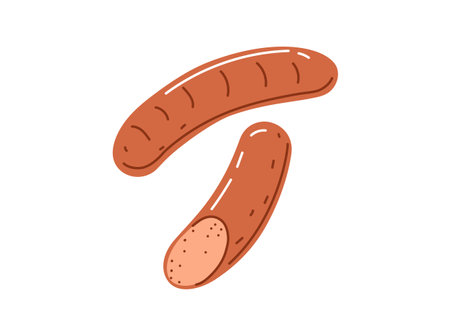 Grilled curry sausage.Barbecue food.Vector illustration in cartoon styleのイラスト素材