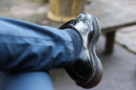 Close up of a leather shoeの写真素材