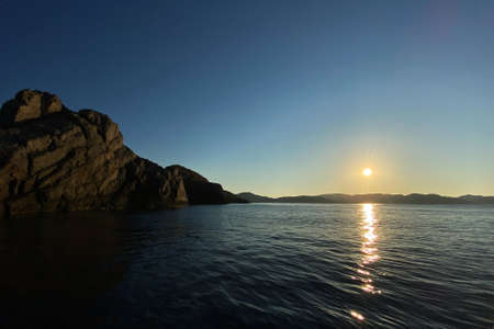 Sunset over the Mediterranean Sea in Ibizaの写真素材
