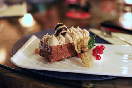 Luxurious chocolate dessert on a plateの写真素材