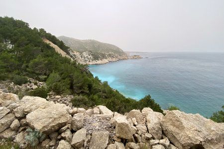 Coast of Ibiza island with the blue seaの写真素材