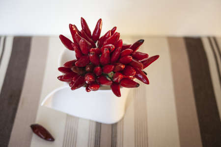 A bowl of red chilli pepperの写真素材