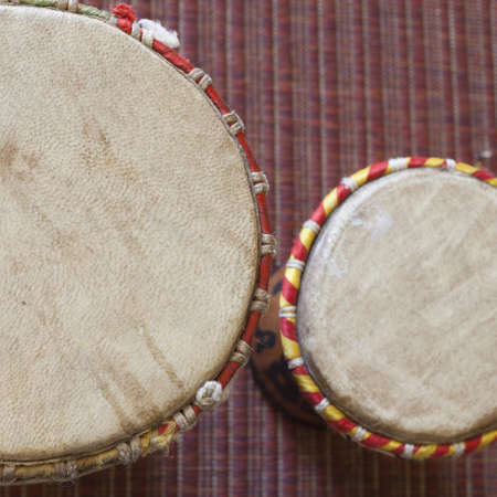Close up of two Djembeの写真素材
