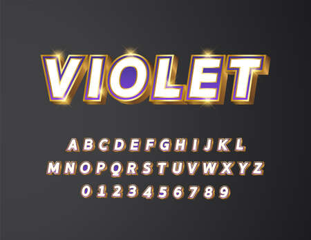 Golden metal with white and purple violet gradient bold text 3d styled alphabet typeface vector Illustrationのイラスト素材