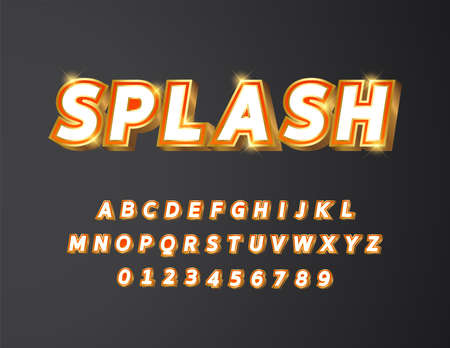 Golden metal with white and red orange gradient bold text 3d styled alphabet typeface vector Illustrationのイラスト素材