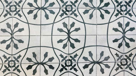 Retro pattern floor background, black and whiteの写真素材