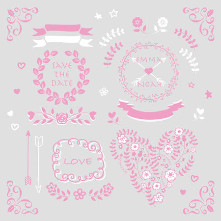 Pink and light grey vector wedding invitation design element setのイラスト素材