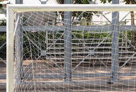 Soccer field and goal with netの写真素材