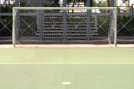 Soccer field and goal with netの写真素材