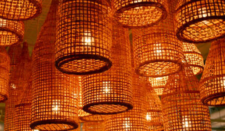 Restaurant elegant textured orange lampsの写真素材