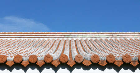 Old Japan temple tile roofの写真素材