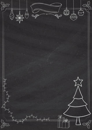 A4 size vertical Cafe menu classic blackboard background with Christmas border and decorationsのイラスト素材
