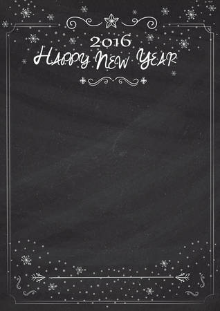 A4 size 2016 New Year blackboard background with borderのイラスト素材