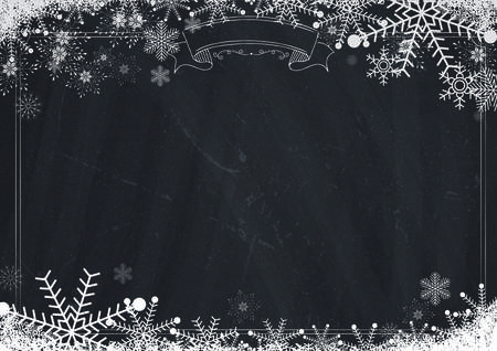 A4 size Cafe menu classic winter blackboard background with border, snowflake and snow illustrationsのイラスト素材