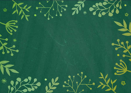 A4 document size dark Green board background with drawing flora borderのイラスト素材