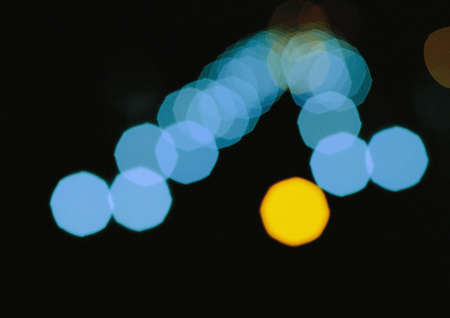 Blue city bokeh lights at nightの写真素材