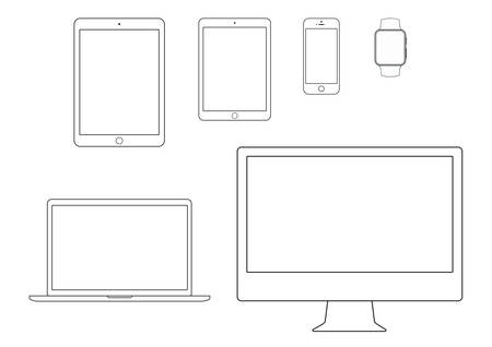 mobile, tablet, notebook, computer line icon setのイラスト素材