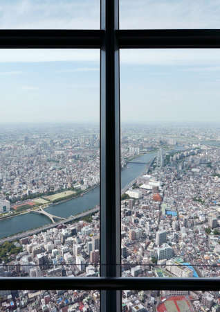 Vertical Japan Tokyo city top view from skytree tower