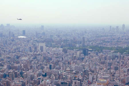 Japan Tokyo cityscape, commercial and residential building, road aerial viewのeditorial素材