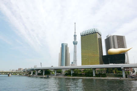 Japan tower, building river, highway with blue sky
