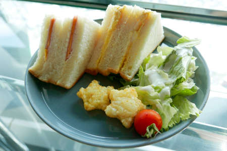 sandwishes, potato and salad breakfast setの写真素材