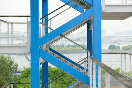 blue side outdoor staircases, park island and Tokyo bay