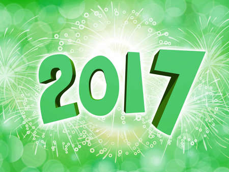 Green Happy New Year 2017 celebration party background with fireworkの写真素材