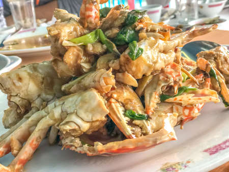 Indoor seafood crab on the white plate Chinese styleの写真素材