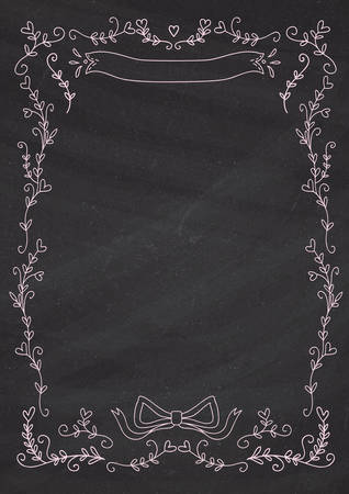 A4 size vertical classic blackboard pattern with heart flower borderのイラスト素材