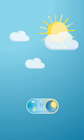 Sunny day cityscape illustration On and Off toggle switch icon and buttonのイラスト素材