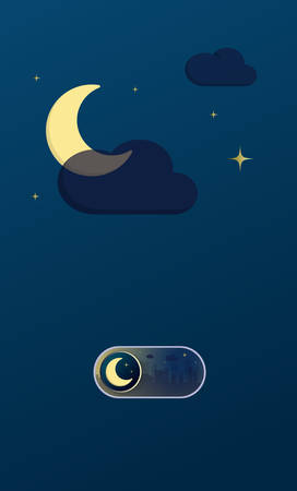 Night cityscape illustration On and Off toggle switch icon and buttonのイラスト素材