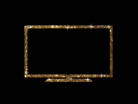 The vector golden glitter of isolated OLED black flat smart wide TV on black backgroundのイラスト素材