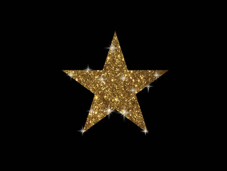 The vector golden glitter review star icon on black backgroundのイラスト素材